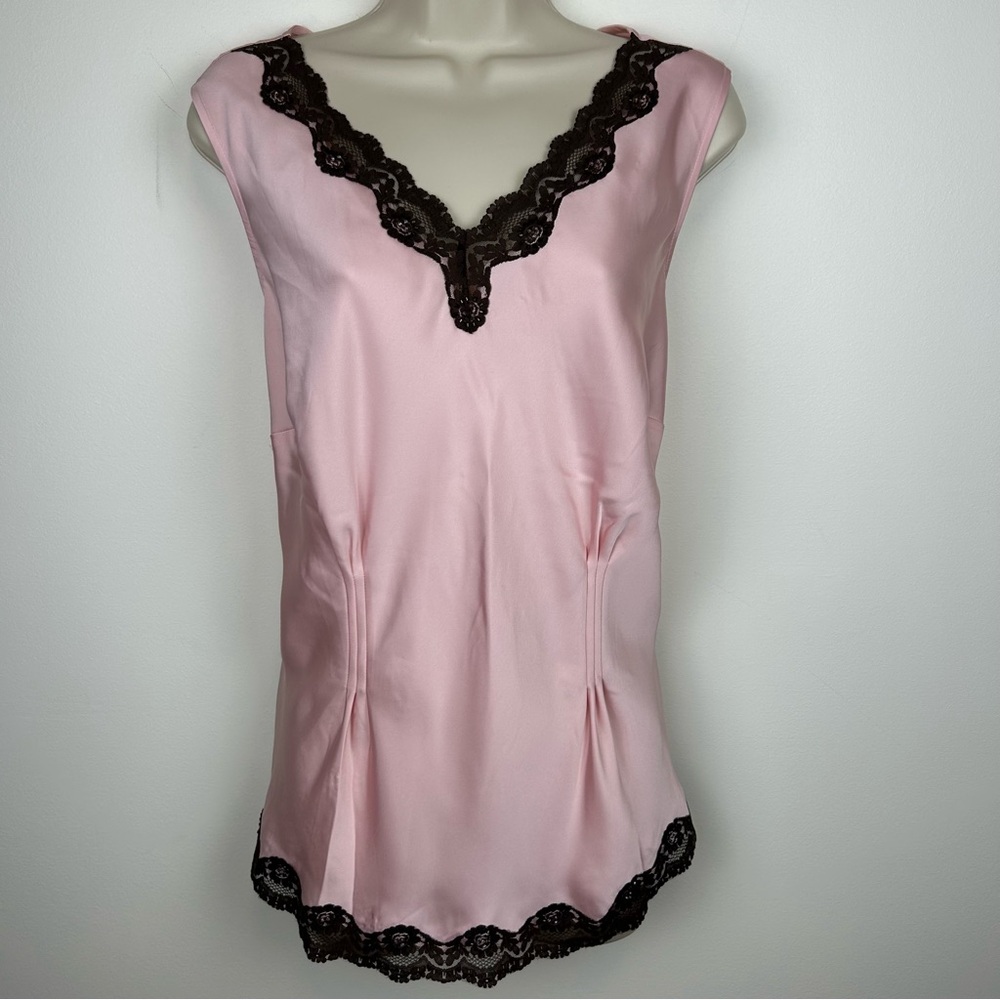 Lane Bryant Pink Satin Tank with Brown Beaded Lace sz 16 Fairy Feminine Romantic
